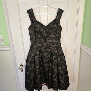 Victor Costa Black Lace Overlay Mini Dress